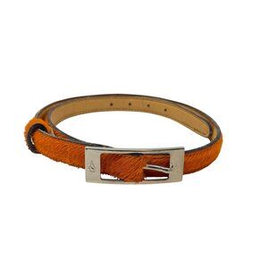 Angel Sanchez Orange Haircalf Leather Belt With Silver Buckle Accent Adjustable